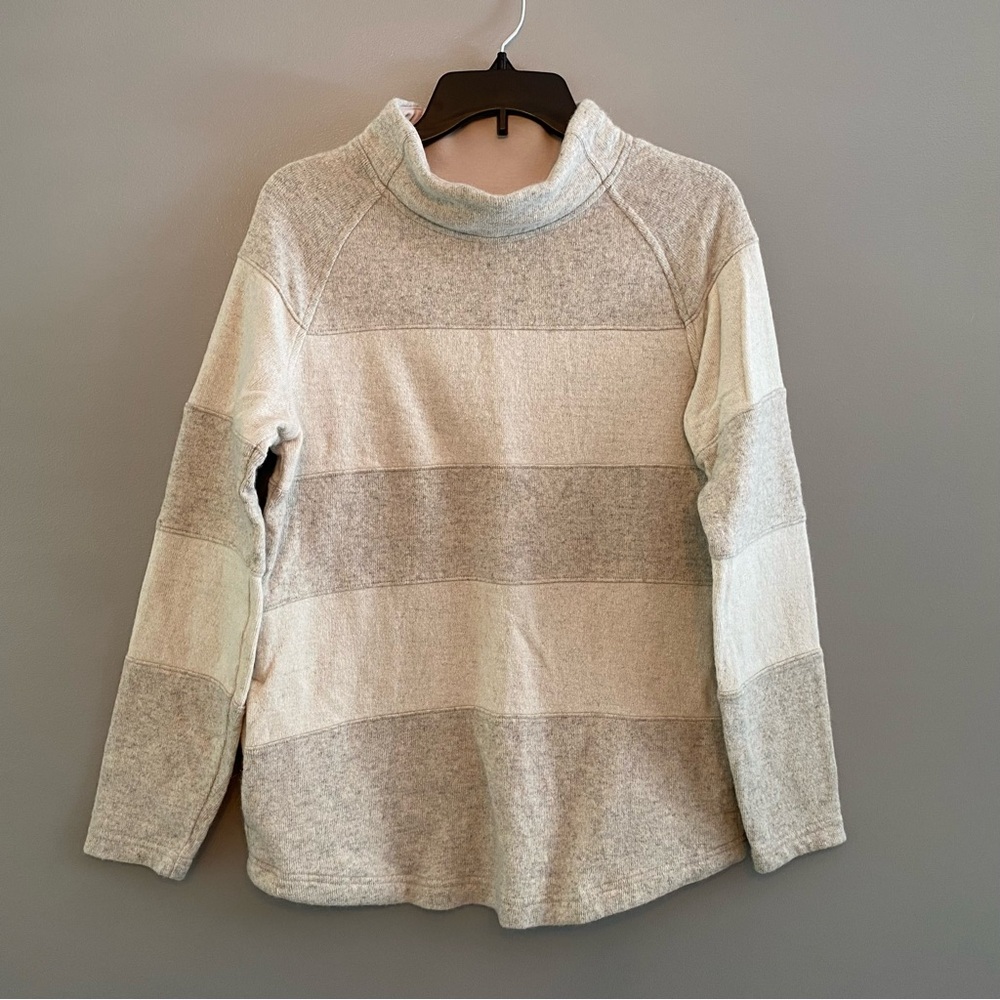Prana Cream and Gray Cowl Neck Sweater with Textured Knit